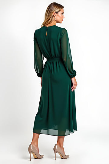 Chiffon A Line Dark Green Long Sleeve V Neck Mother of the Bride Dress
